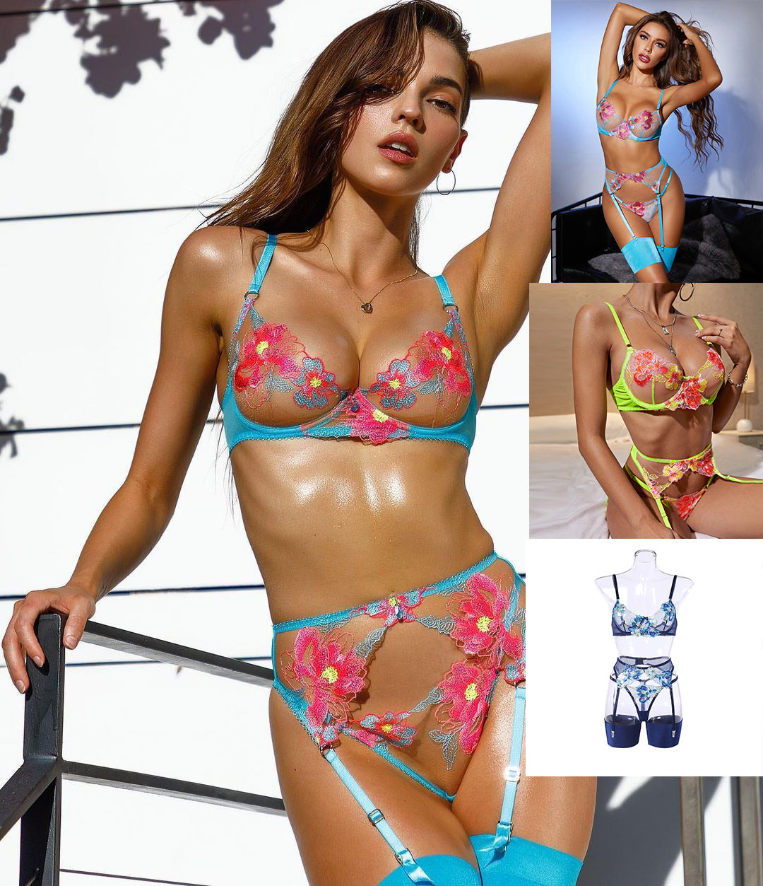 Shaping embroidered mesh and polyester lingerie sets - image 3