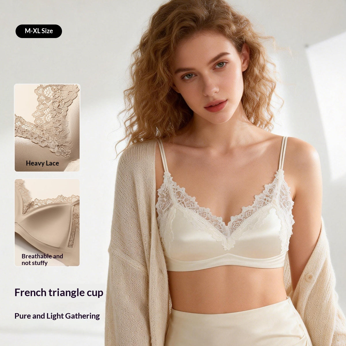 Wireless Push-Up Seamless Breathable Lace Bras - Black / M product image