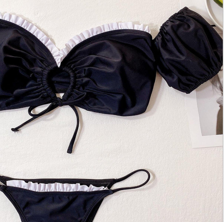 Black cutout polyester intimate bikini set - product image 2