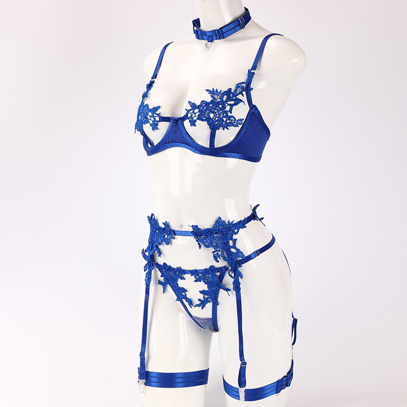 Sheer Lace and Nylon Lingerie Skirt Sets - Blue / M product image