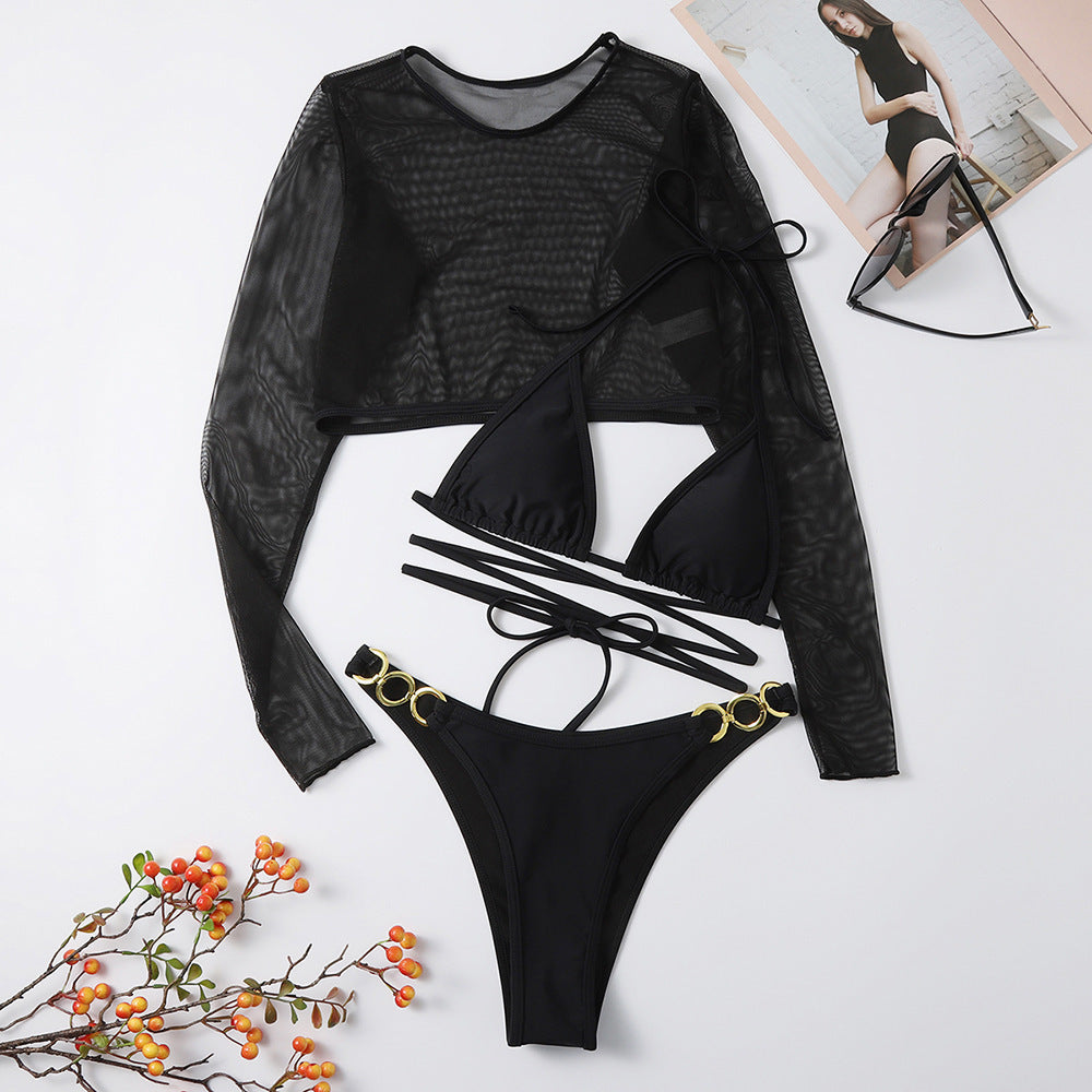 Black polyester lingerie bikini set - product image 1
