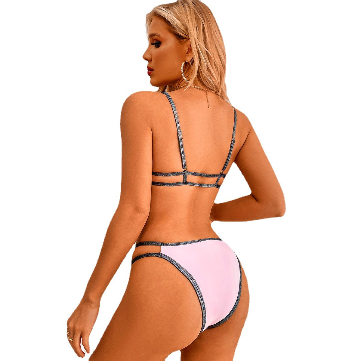 Pink high-waist polyester intimate bikini set - product image 1
