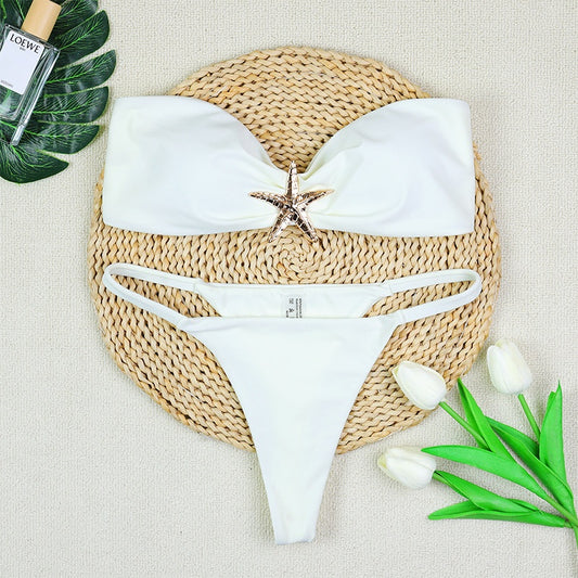 Black backless low-waist nylon bikini set - product image 1