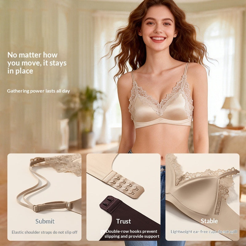 Wireless Push-Up Seamless Breathable Lace Bras - Cocoa Brown / L product image