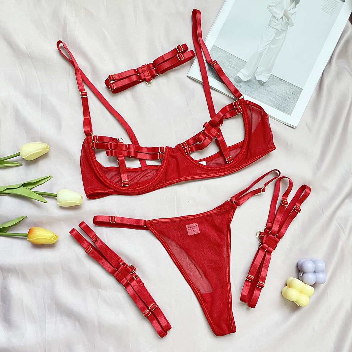Elegant silk and polyester lingerie sets