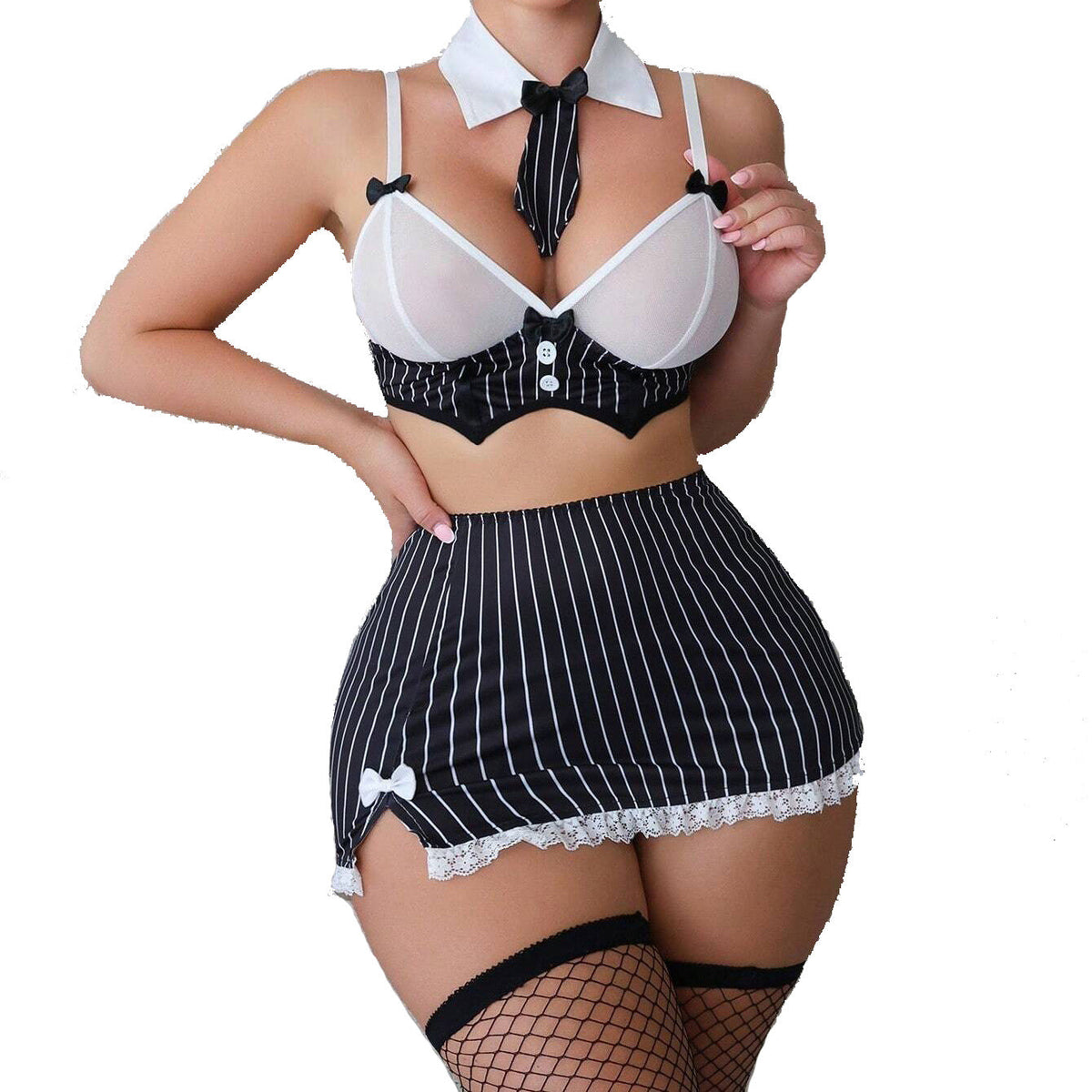 Bow-Detail Polyester Lingerie Skirt Sets - Pink / S product image