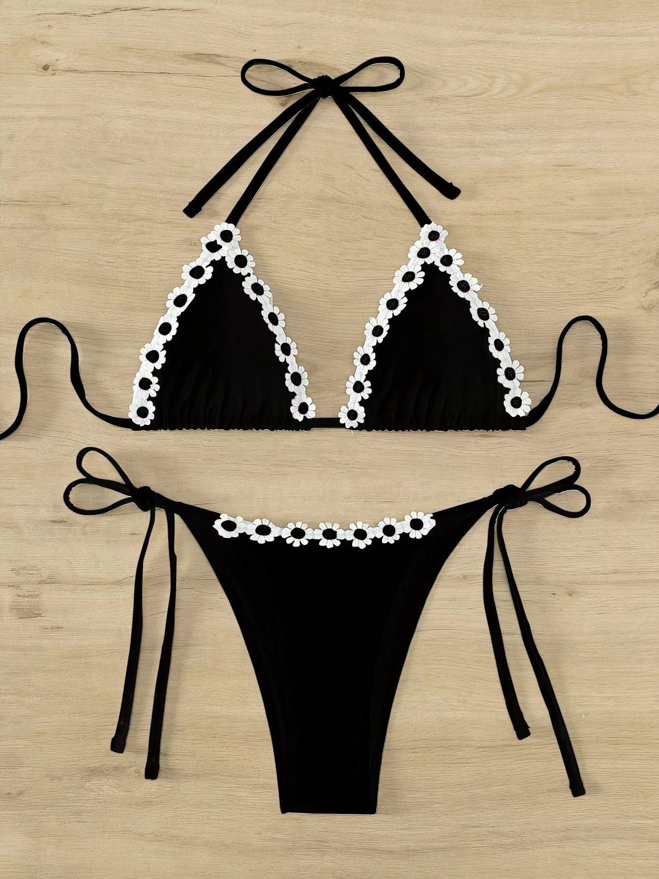 Black polyester lingerie bikini set - product image 2