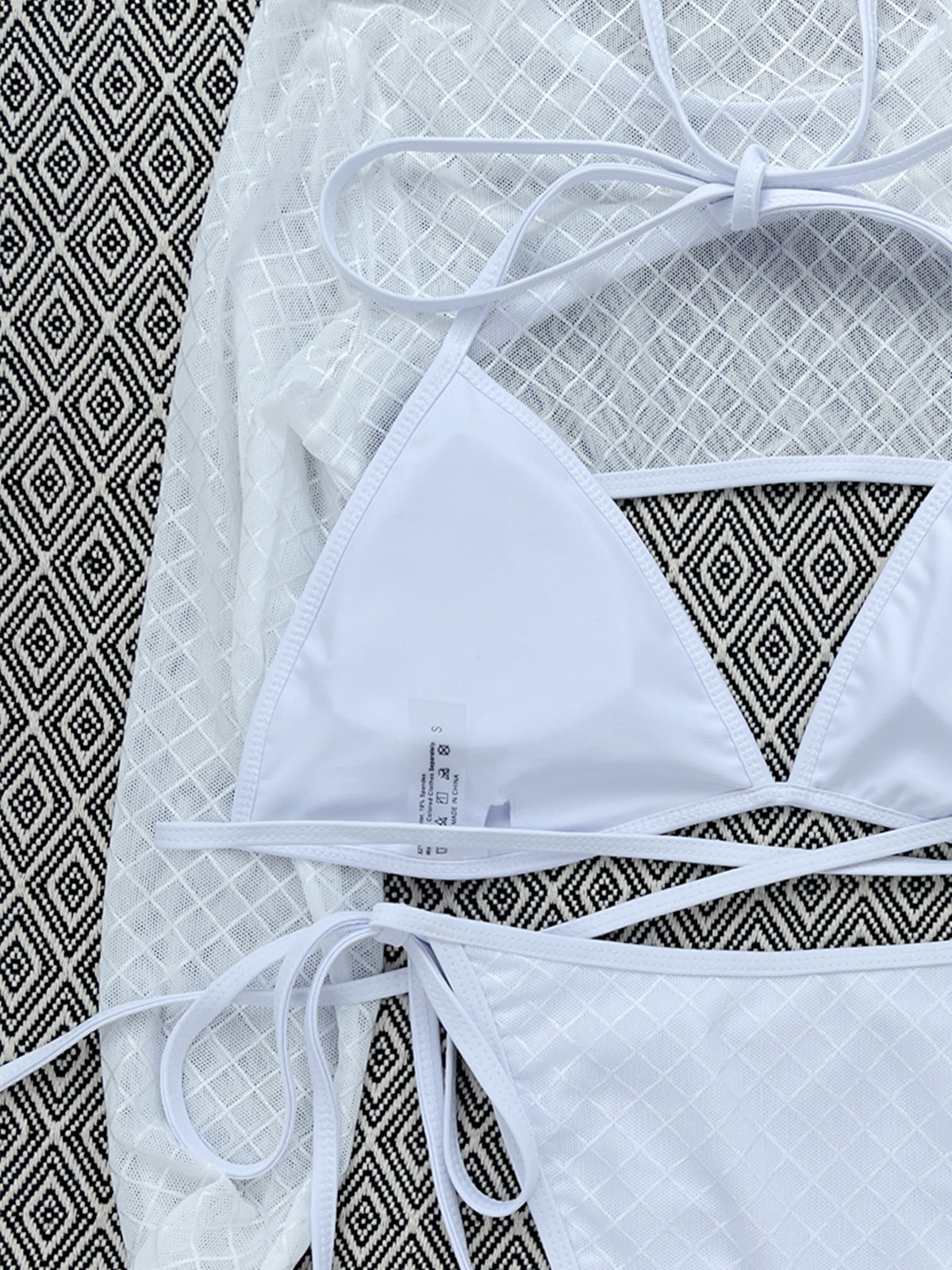 White long-sleeve mesh nylon bikini set - product image 1
