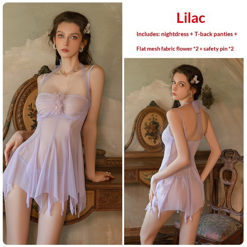 Underwire push-up sheer mesh nightwear sets