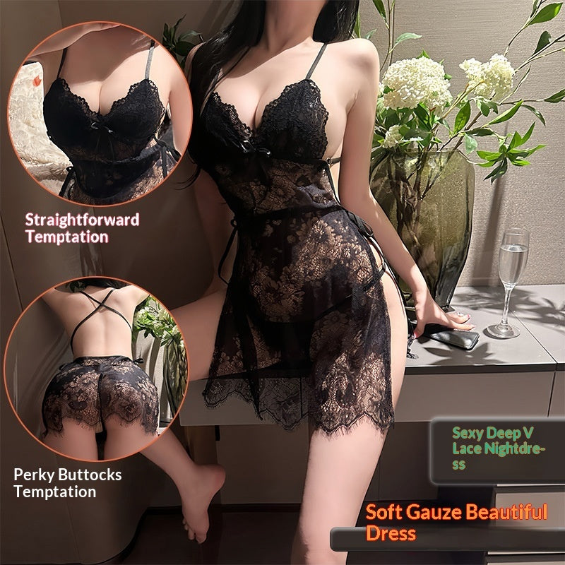Sheer Lace and Nylon Lingerie Skirt Sets - Red / Average Size product image