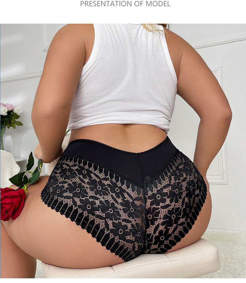 Plus-size high-waisted lace and nylon lingerie briefs - image 1