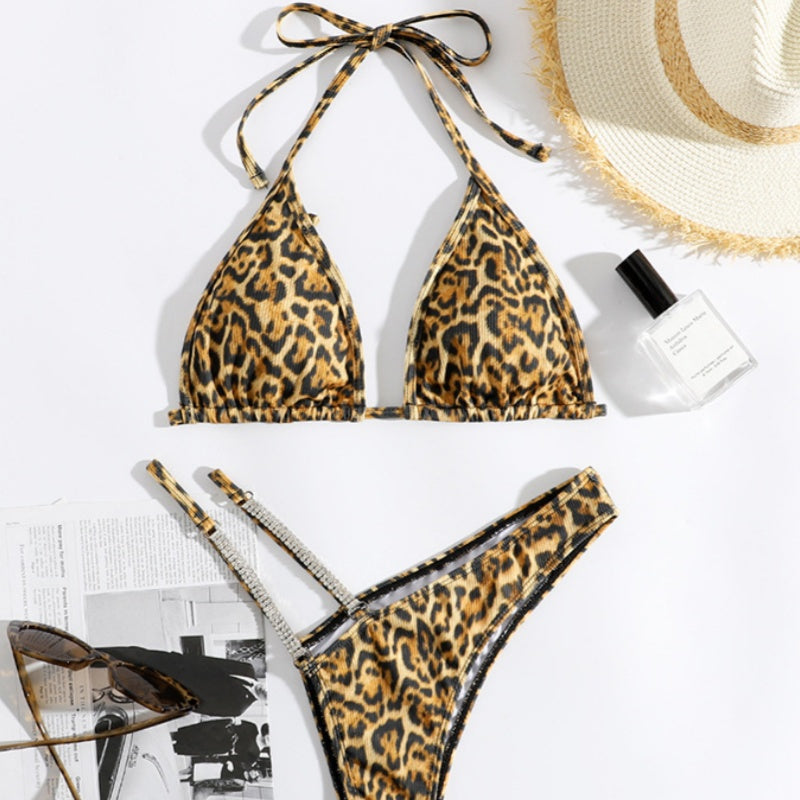 Black leopard polyester intimate bikini sets - image 3