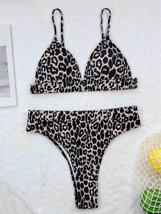 Backless leopard polyester intimate bikini set - product image 1