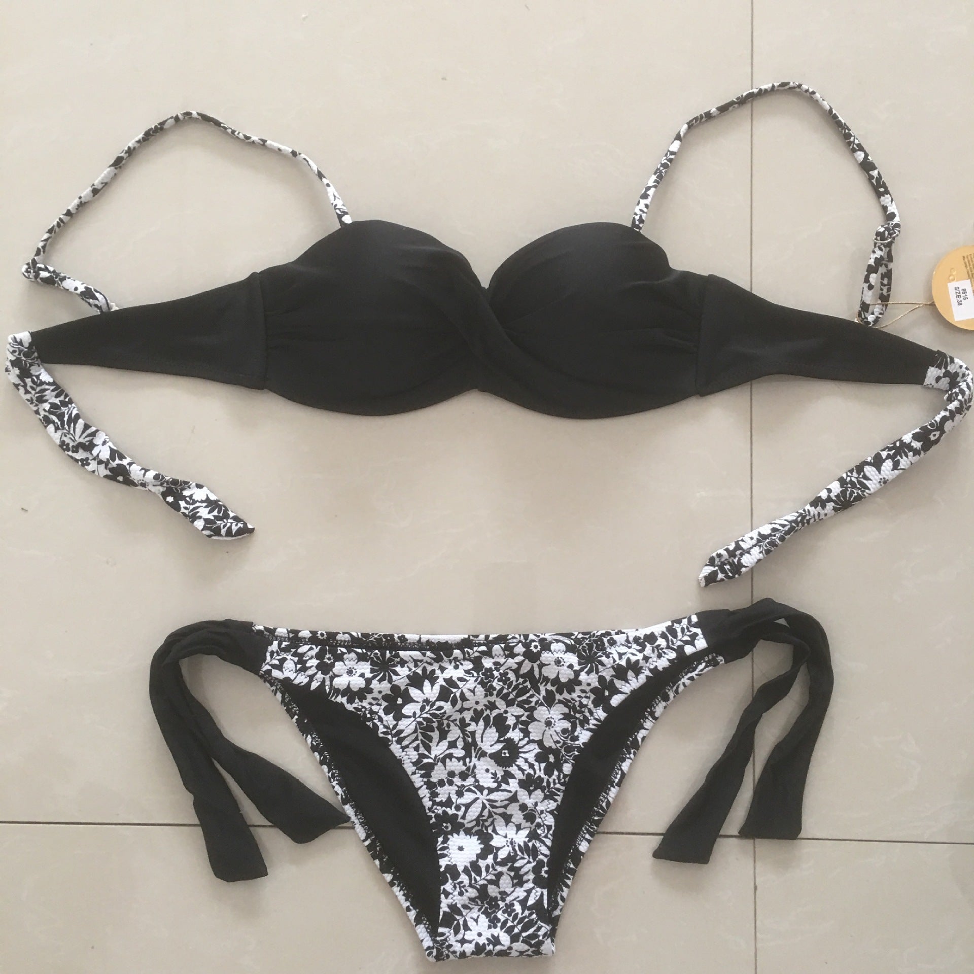 Black floral polyester nylon bikini sets - image 3