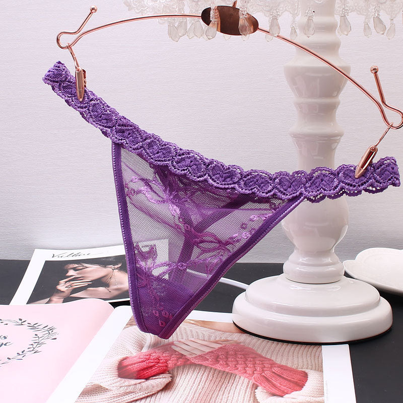 Low-waisted seamless sheer lace lingerie briefs