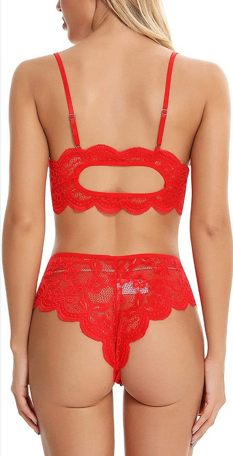 Elegant Lace and Mesh Lingerie Sets - Red / L product image