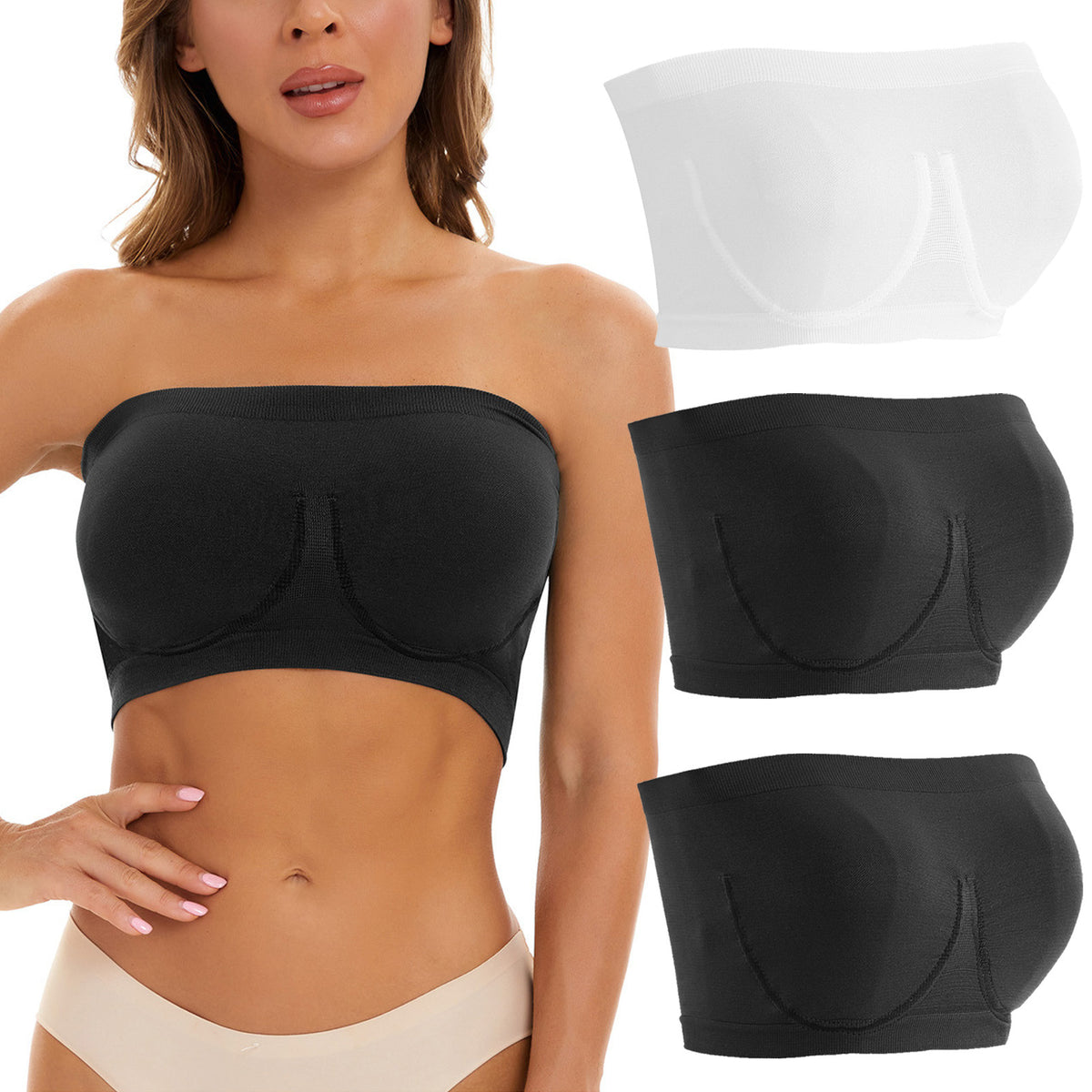 Plus-size strapless nylon and spandex bras