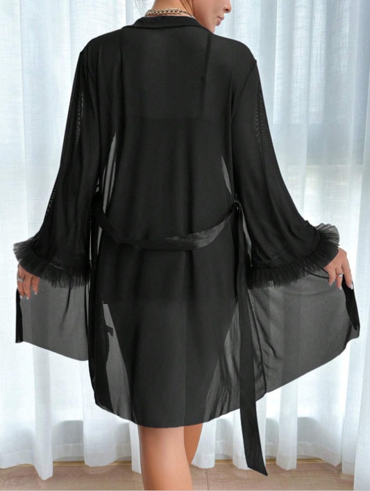 Plus-size breathable sheer ruffled lace nightwear sets - image 1