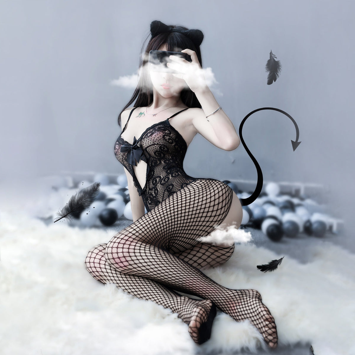 Elegant Lace and Nylon Lingerie Bodysuits - Black / One size product image