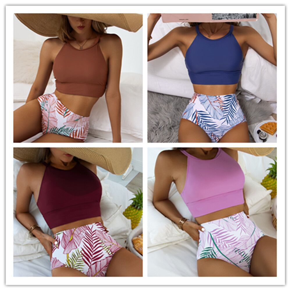 High-waisted backless triangle polyester bikini sets - image 4