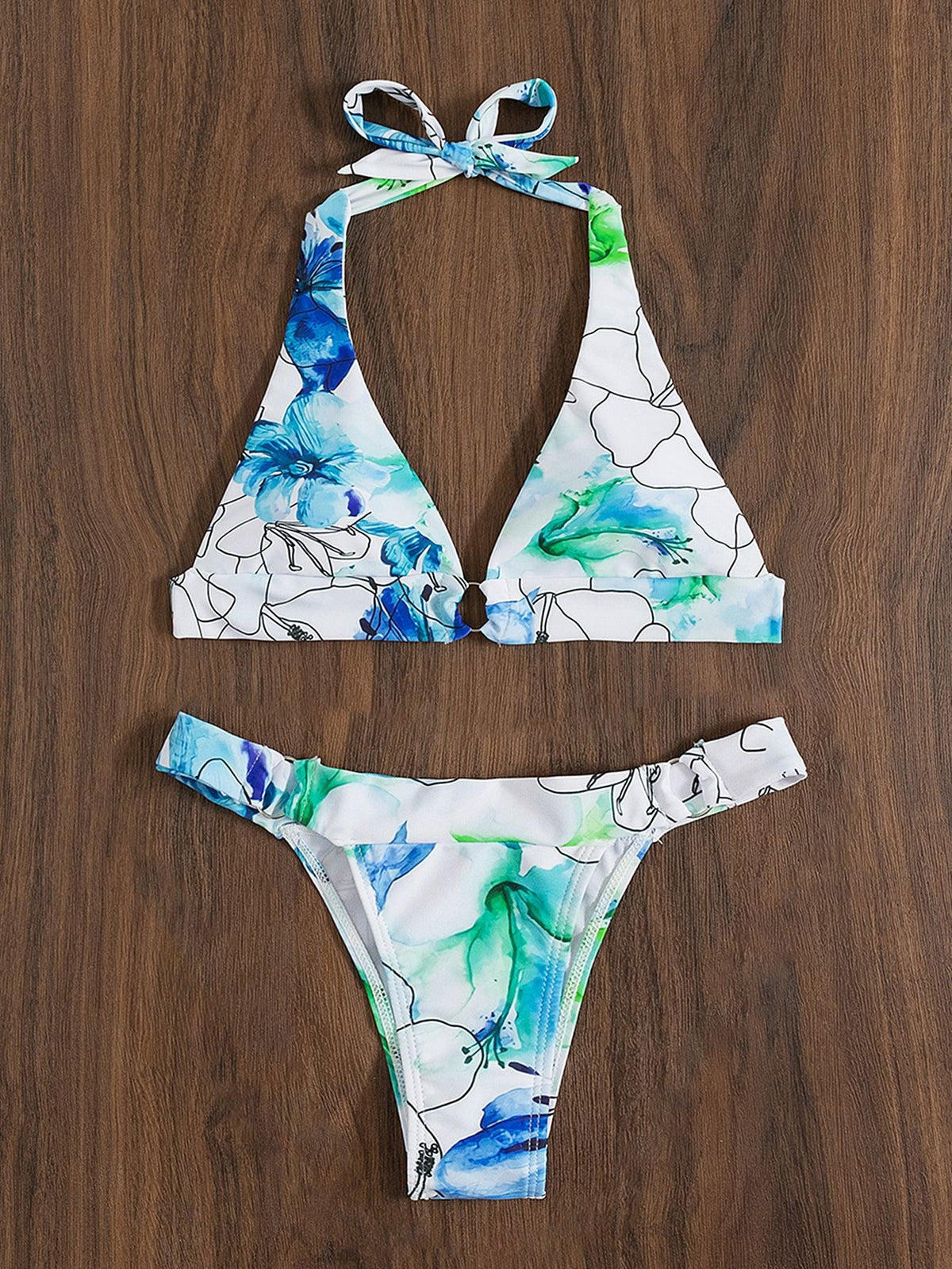 Floral lace and polyester bikini sets