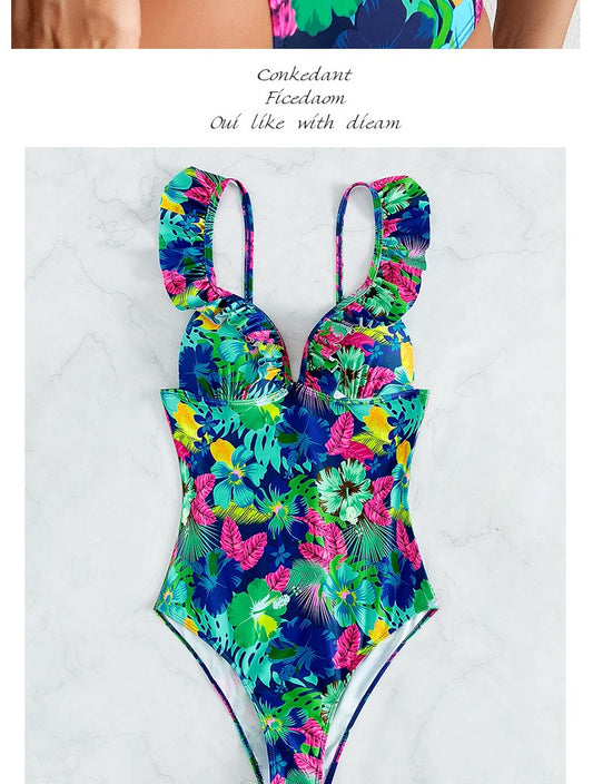 Floral backless ruffled one-piece lingerie bodysuit - product image 1