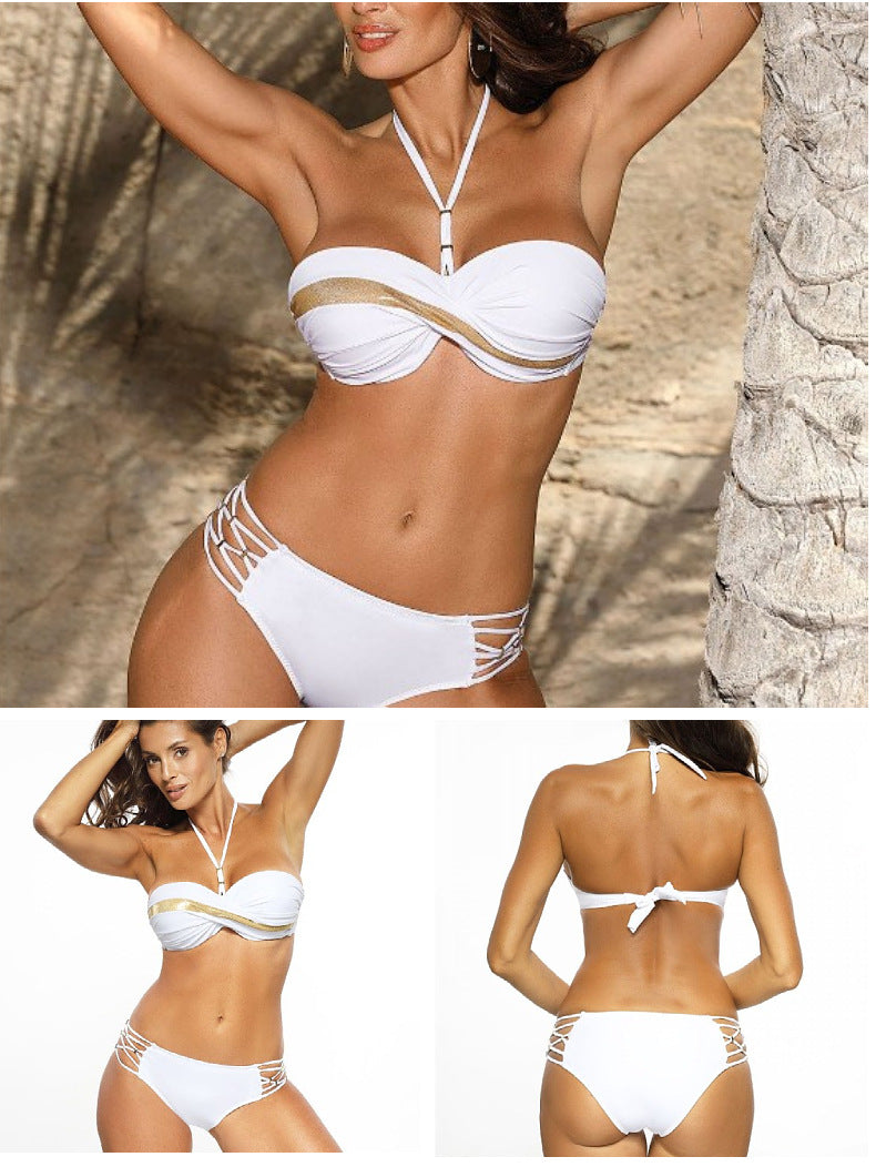 High-waisted backless polyester and nylon bikini sets - image 2