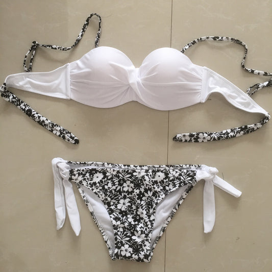 Black floral polyester nylon bikini set - product image 1