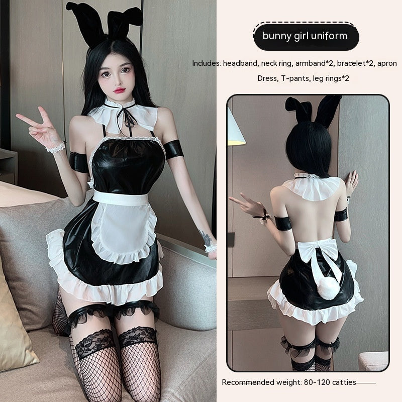 Backless uniform polyester lingerie skirt sets