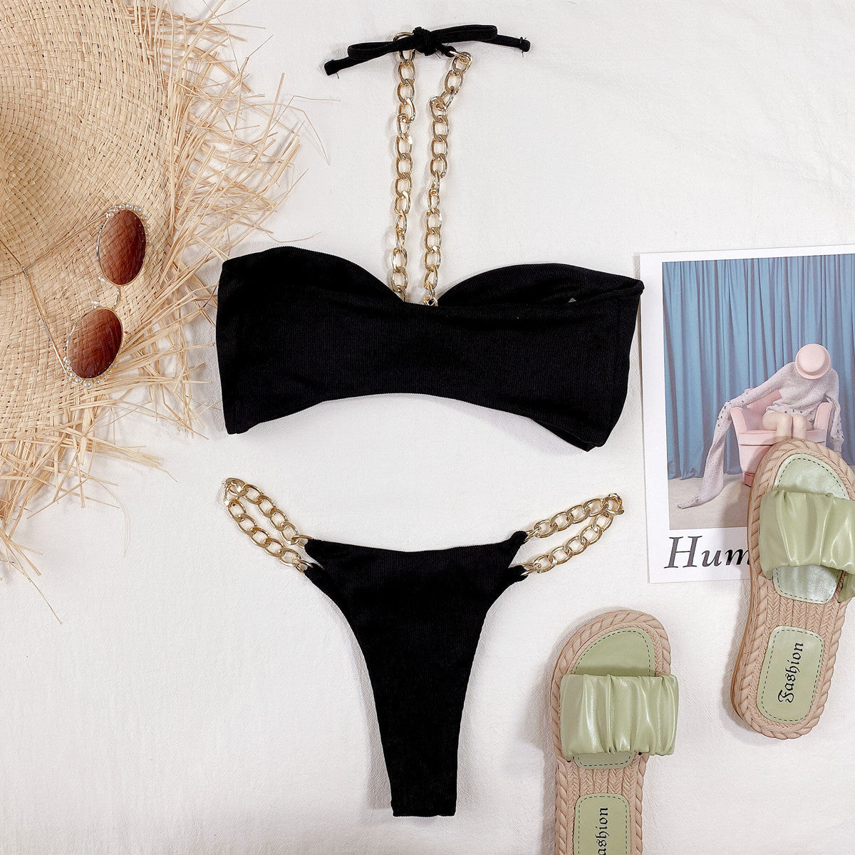 Black nylon lingerie bikini set - product image 1