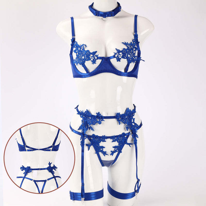 Sheer Lace and Nylon Lingerie Skirt Sets - Blue / S product image
