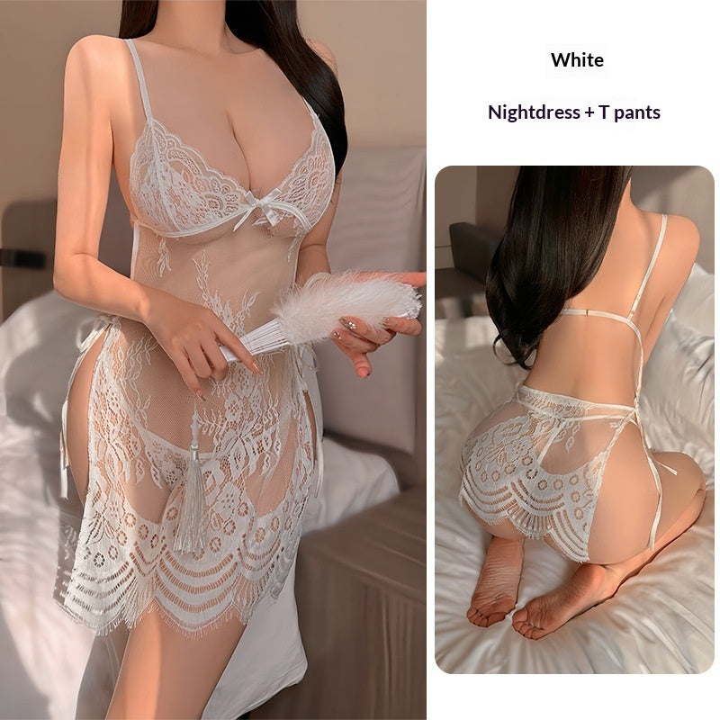Crotchless fishnet sheer lace nightwear sets