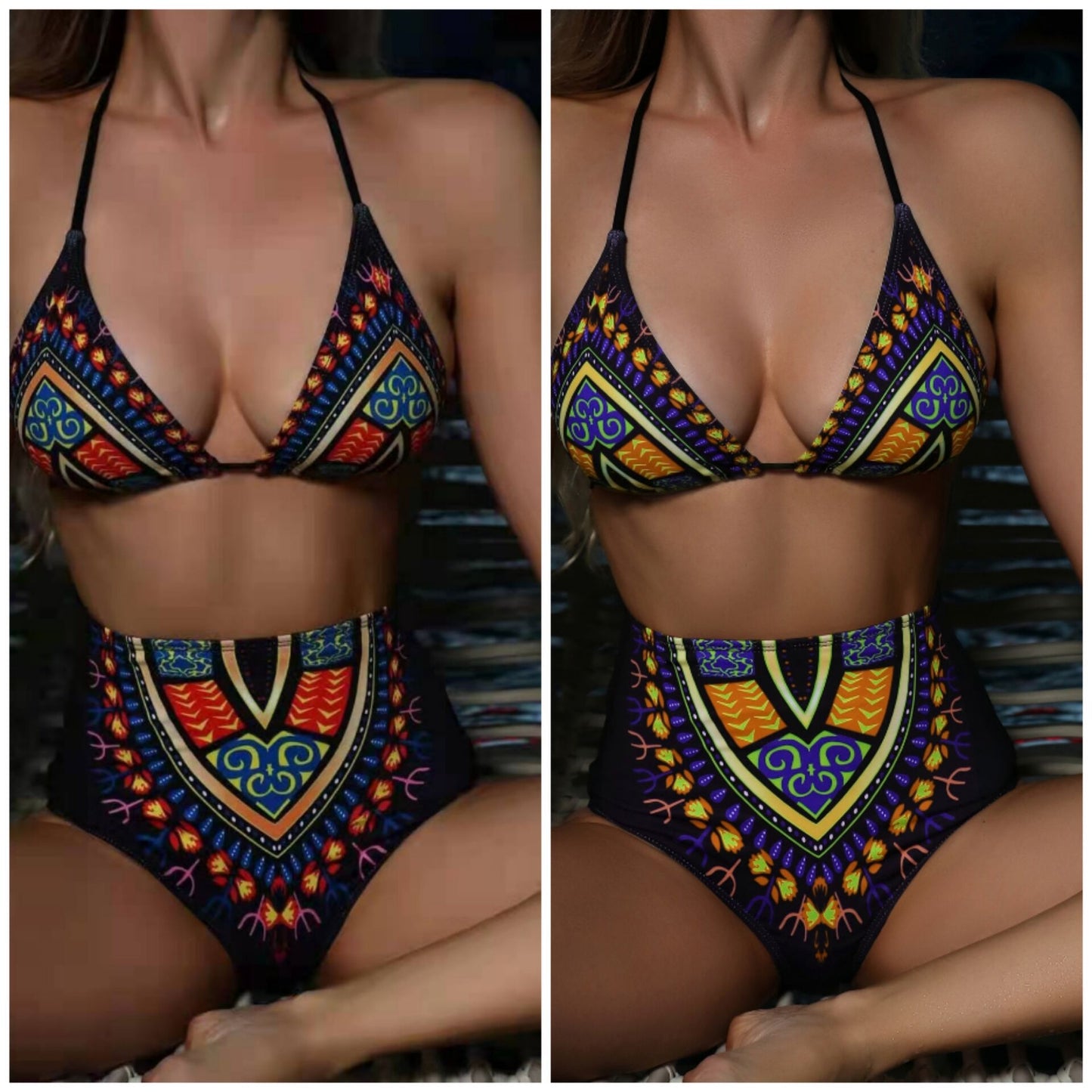 High-waisted floral polyester and spandex bikini sets - image 4