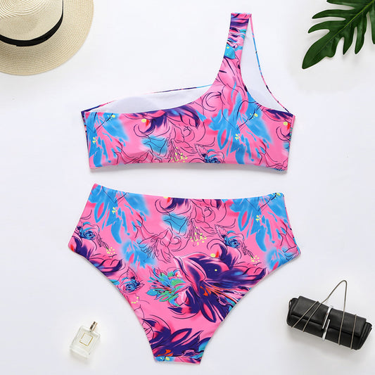 High-waisted floral polyester and spandex bikini sets - image 1