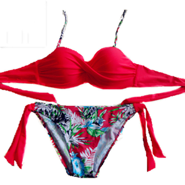 Red push-up backless nylon bikini sets