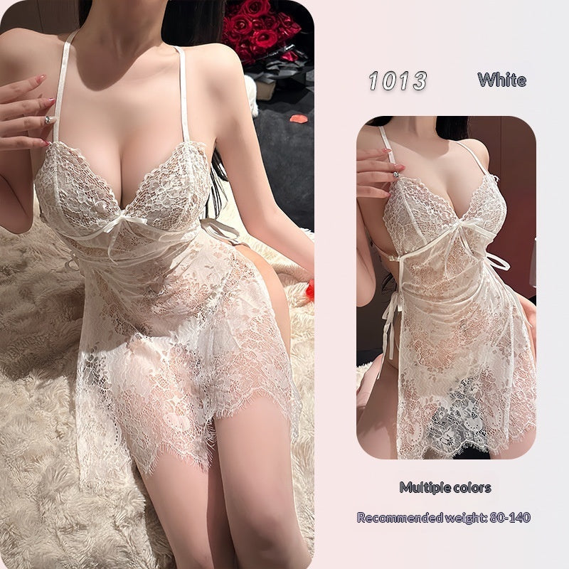 Sheer lace and nylon lingerie skirt sets
