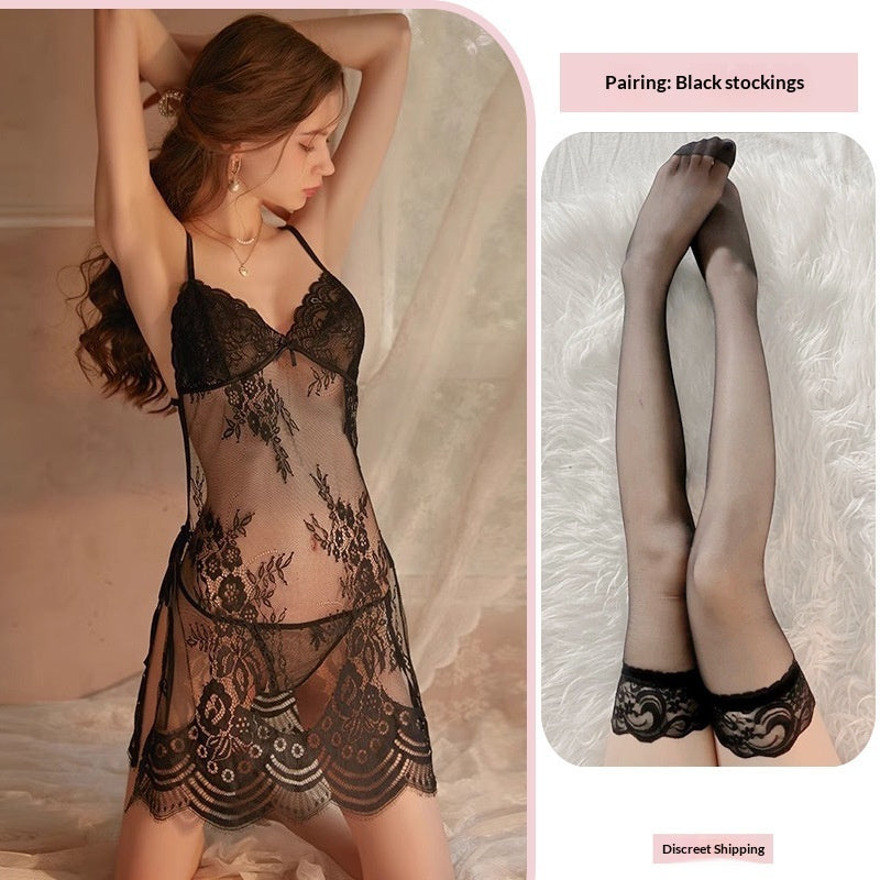 Crotchless fishnet sheer lace nightwear sets