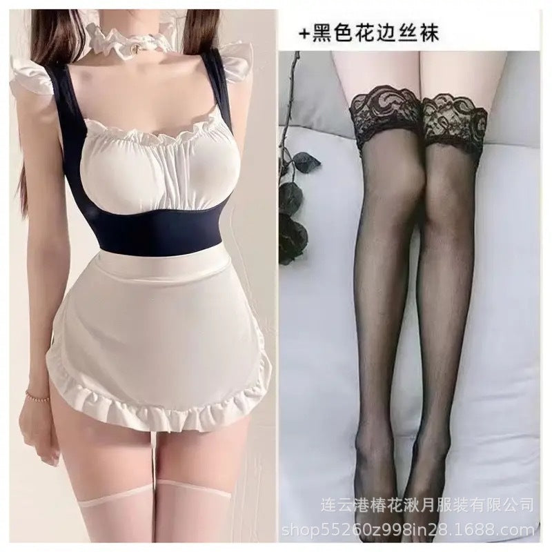 Crotchless uniform silk and polyester lingerie bodysuits