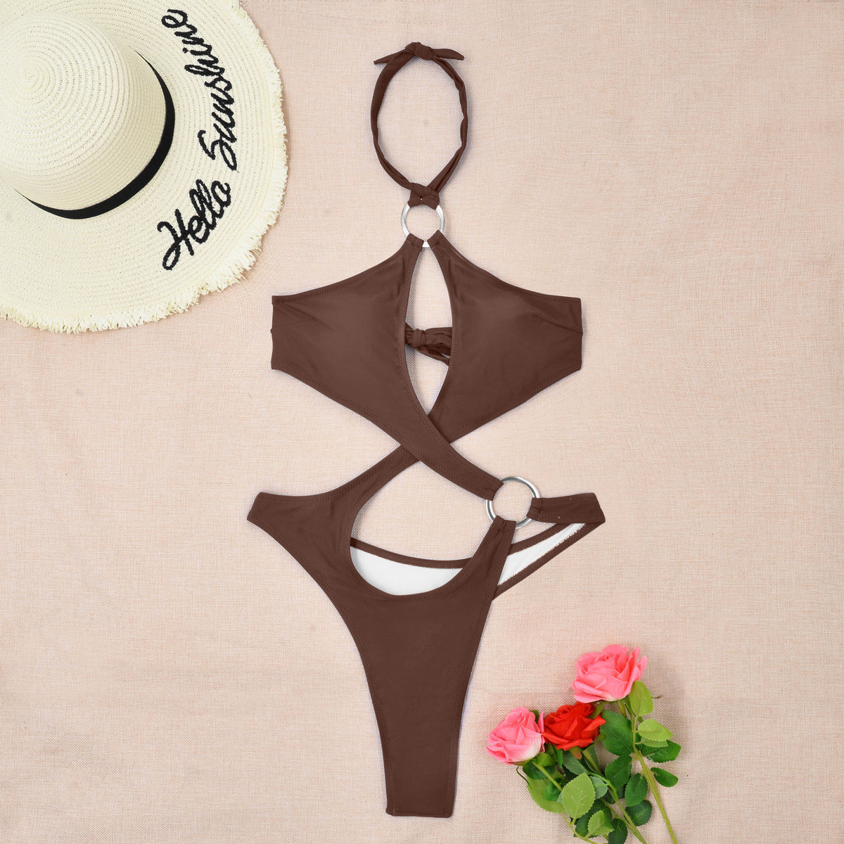 Black one-piece polyester nylon bikini set - product image 2