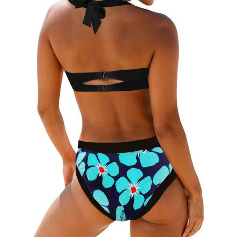 Floral high-waist one-piece polyester bikini set - product image 2