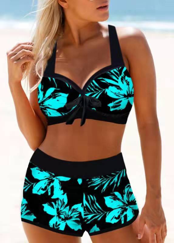 Floral high-waist polyester intimate bikini sets